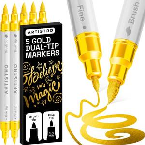 lot 2126 image: ARTISTRO 5 Gold Dual-Tip Acrylic Paint Marker Pens for Drawing
