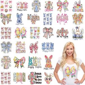 lot 2141 image: Easter DTF Transfers Ready to Press, 30 PCS Aesthetic Bunny Bow Iron-on Transfers, Spring Holiday Iron on Decals for T-Shirts, Bags, and DIY Crafts