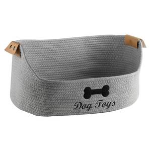 lot 2155 image: Brabtod Woven Dog Toy Baskets ,Rope Basket for Dog Toys,Collapsible Dog Toy Bin with Leather Handles,Trapezoidal Puppy Toy Storage Basket,Chewproof Dog Organizer for Toys,Collar,Leash,blankets-Gray