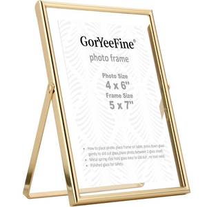 lot 2202 image: Gold 5x7 Floating Picture Frames Adjustable for (3.5x5 & 4x6) Photos Elegant TabletopShelf Display Picture Frames,Classy Wedding Frame,Thanksgiving,Christmas Gift Frame for Home & Office Decor