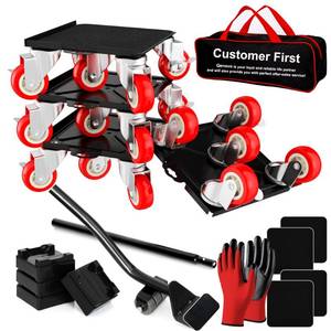 lot 3598 image: Qenovo 1,500 lb Capacity Furniture Dolly Set, 5.3-Inch Platforms, Red
