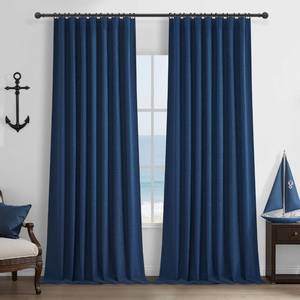 lot 3608 image: Navy Blue Blackout Curtains 120 Inch Length for Boys RoomsBedroom, Floor to Ceiling Track Pleated Drapes with Hooks Linen Thermal Coastal Curtain Dark Blue Window Burg 50Wx120Lx2Panels Back Tab