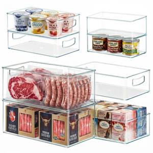 lot 3612 image: Heyuzb 8 PACK Freezer Organizer Bins Fridge Organizers and Storage Stackable Refrigerator Organizers Bins with Side Handles Clear Storage Bins for Pantry, Under Sink, Kitchen Cabinet