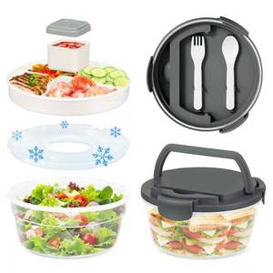 lot 3622 image: Reeple Salad Container for Lunch, Bento Lunch Box 58-oz with 4 Compartments Tray and Ice Pack, Leak-Proof Salad Bowl with Lid for Adults, BPA-Free Lunch Box for Meal Prep & Food Storage(Grey)