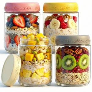 lot 3631 image: GLATABAM 16 oz 4-Pack Overnight Oats Containers with Lids