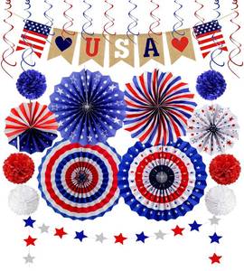 lot 4337 image: 26Pcs Patriotic Decorations 4th of July Decorations LOVE USA Banner Red White Blue Paper Fans Star Streamer Pom Poms Hanging Swirls for Veterans Labor Presidents Flag Memorial Day