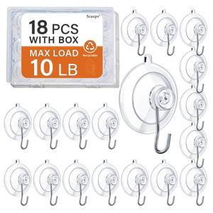 lot 4355 image: Scaups 18 Pack Suction Cup Hooks Max Load 10LB, 1.77Inch Suction Cup Hook for Glass Window, Reusable, Suitable for Glass, Windows, Bathrooms, Kitchens, Tiles, Shower Cubicles