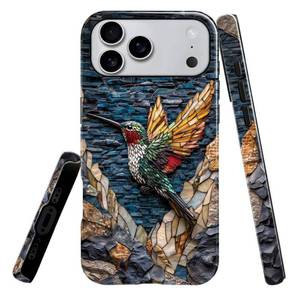 lot 4369 image: heindiy Compatible with iPhone 17 Pro Max Case,Glossy Case All-Round Protection Shockproof Anti-Scratches TPU Cover,Cases for Man Woman-Hummingbird Stained Glass