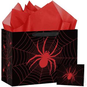 lot 4378 image: Hooqict Spider Gift Bag Birthday Gift Wrapping Bag with Handles, Tissue Paper, Greeting Card for Kids Boys Men Spider Web Birthday Party Favors Goodie Candy Treat Box