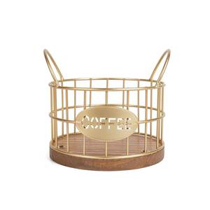 lot 4386 image: Fving Coffee Pods Holder for Countertop, K Cup Holder Organizer, Sturdy Kcup Storage Basket with Wooden Base , Pod Container For Kitchen Bar Counter Office Desktop (Gold)