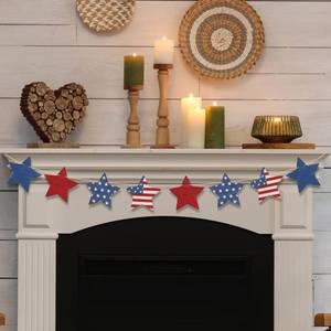 lot 4387 image: 4th of July Patriotic Garland Decorations, Rustic Wooden Star Red White and Blue Garland Decor, Retro 4th of July Banner for Fireplace Mantel Wall Patriotic Party Home Decor (Star)