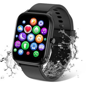 lot 4392 image: Smart Watch for Men Women Compatible with iPhone Samsung Android Phone 1.69 inch Full Touch Screen IP68 Waterproof Bluetooh Fitness Tracker Heart RateSleep Monitor (Black)
