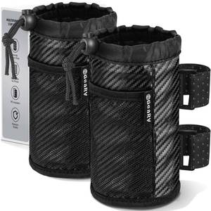 lot 4394 image: GEARV 2Pack Cup Holder for Bike, Scooter and Wheelchair, Water Bottle Holder for UTVATV, Walker, Golf Cart and Beach, Universal Drink Holder Accessories with Net Pocket and Cord Lock (Carbon Fiber)