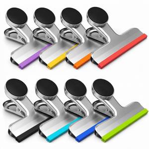 lot 4398 image: HOUSE AGAIN Chip Clips Bag Clips, 8 Pack Strong Magnetic Bag Clip Silicone-Covered Edges No Scratch Airtight Seal, Stainless Steel Heavy Duty Food Clip for Fridge Kitchen Food Storage, Colorful