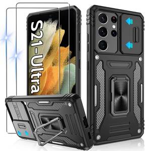 lot 4416 image: Gritup for Samsung Galaxy S21 Ultra Case with Slide Camera Cover  HD Screen Protector�2, 360° Metal Rotated Kickstand,14FT Military Grade Shockproof Protective��Cover for Samsung S21 Ultra,Black
