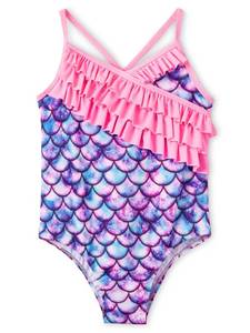 lot 4423 image: Dvenki Girls One Piece Swimsuit - Adjustable Strap, Mermaid Print Toddler Ruffle Bathing Suit Size 56 Pink
