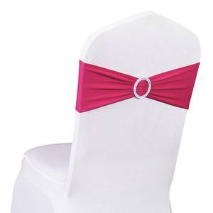 lot 4433 image: SINSSOWL 100 Pack Spandex Hot Pink Chair Sashes for Wedding - Stretch Fuchsia Chair Bows Sash Bands with Buckle for Party Birthday Banquets Bridal Baby Shower Events Decorations