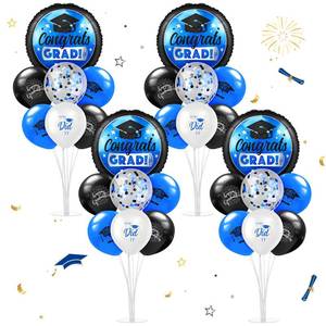 lot 5266 image: Kasyat 4 Set Blue and Black 2026 Graduation Table Centerpiece Balloon Stand Kit Congrats Grad Foil Balloons for Graduation Party Supplies Decorations
