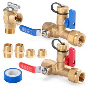lot 5280 image: 8Pcs 34 Inch IPS Isolator Tankless Water Heater Valve Kit with 2Pcs 34 NPT to 12 FNPT and 2Pcs Brass Pipe Fitting, Tankless Water Heater Flushing Kit with Pressure Relief Valve, Clean Brass