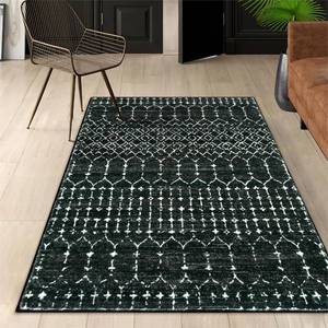 lot 5285 image: Lahome Moroccan Black Area Rug for Living Room 3x5 Non-Slip Washable Stain Resistant Large Kitchen Rugs Throw Low-Profile Soft Bedroom Carpet Geometric Print Rug for Entryway Dining Room Hana