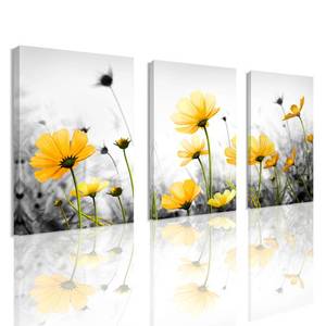 lot 5299 image: Flowers Canvas Art Wall Decor Black and White Framed Galsang Floral Prints and Posters Wall Hanging Decorations Ready to Hang for Bedroom Bathroom (yellow, 12x16x3Panles)