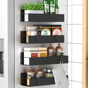 lot 5306 image: HuggieGems Metal Magnetic Spice Rack for Refrigerator Black, 4 Pack