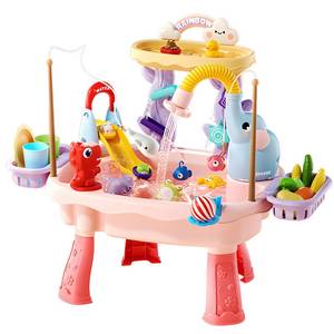 lot 5329 image: NOPROB 2027 Upgraded Toddlers 1-3 Water Table with Electric Pump, Kids Water Table with Faucet Play Food Accessories Fishing Toy, Kitchen Play Sink Toys for Girl Boy Age 3 (Pink)