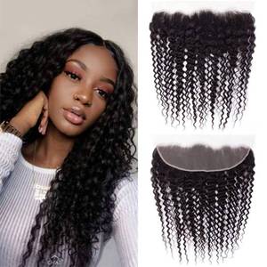 lot 6069 image: 13x4 Lace Frontal Closure Deep Wave Human Hair Ear to Ear HD Lace Frontal Closure Free Part Brazilian Deep Curly Hair Extensions 180% Density Human Hair Pre Plucked with Baby Hair (22 Inch)