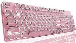 lot 6072 image: Wireless Typewriter Style Mechanical Keyboard with White Backlit, Pink