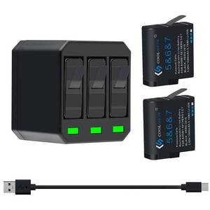 lot 6091 image: COOLSHOW Hero 7 6 5 Battery Replacement (2 Packs) and Triple Hero 7 Charger Compatible with GoPro Hero 7 Black,Hero 6 Black, Hero 5 Black, Hero 2018 and Charger Compatible with Hero 8
