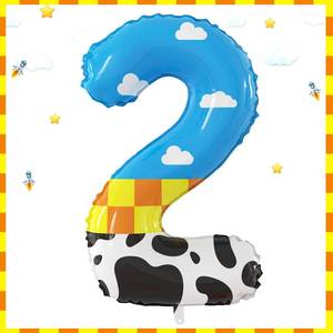 lot 8167 image: 40 Inch Giant Toy Inspire Story Theme Number 2 Foil Balloons Large Number Balloons Blue Sky and White Cloud Cow Cartoon Birthday Party Decor Favor Supplies Number 1-4 for Birthday Party