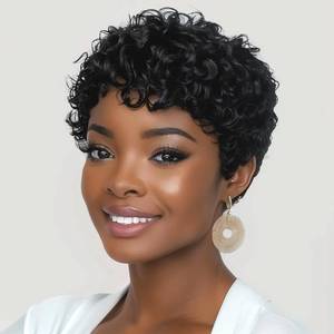 lot 8168 image: Black Pixie Cut Wig Short Wigs For Black Women Mommy Short Curly Wigs