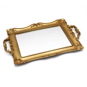lot 8170 image: Tstarer Antique Decorative Gold Framed Square Mirror Tray, Jewelry & Cosmetics Organizer for Dresser, Square - 9.5 W x 14.5 L (Golden)