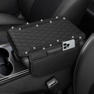 lot 8182 image: NBTEPEM Bling Car Center Console Armrest Cover, Microfiber Leather and Diamond Middle Console Cover with 2 Storage Bags, Bling Accessories Interior for Most Vehicles (Black Diamond)
