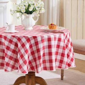 lot 8189 image: Fiokle Gingham Round Tablecloth, Cotton Linen Fabric Picnic Checkered Table Cloth Farmhouse Washable Wrinkle Free Buffalo Plaid Table Cover for Outdoor Birthday Party, Red, 60x60