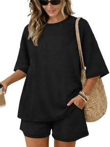 lot 8190 image: Sampeel Matching Sets Women Clothing 2 Two Piece Lounge Short Set for Women Beach Vacation Clothes Summer Loungewear Cruise Outfits Resort Wear 2026 Oversized Tshirts Petite Black
