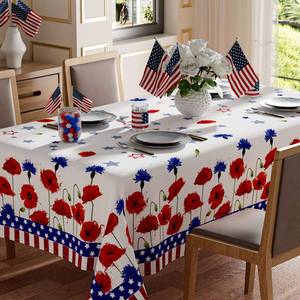lot 8205 image: XCHI America Stars Red Blue Flowers Patriotic 4th of July Memorial Day Independence Day Tablecloth Rectangle Washable Table Covers for Home Party Decorations 60x84 Inch