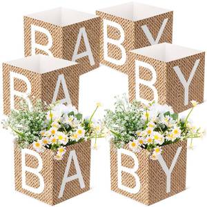 lot 8221 image: Noveread 6 Pcs Burlap Print Baby Shower Party Decorations Baby Flower Boxes Centerpiece Rustic Paper Table Display with Letters for Gender Reveal Party Gender Neutral Shower Centerpiece Decor