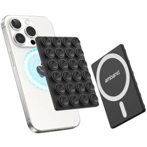lot 8223 image: amBand Magnetic Sticky Phone Suction Grip for MagSafe, Removable for Wireless Charging, Durable Magnet Silicone Portable Mount Stand for iPhone 12 13 14 15 16 17 Series, Hands-Free VideoSelfie, Black