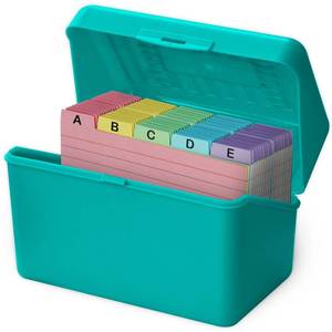 lot 8243 image: Olivo 4x6 Index Card Holder Box with 100 Cards Dividers Tabs, Teal