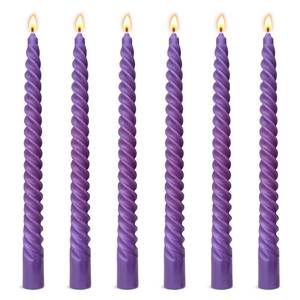 lot 8246 image: 6 Pack 10 Inch Purple Spiral Taper Candles for Celebrations and Religious Ceremonies, Unscented Dripless Twisted Candlesticks for Dinner Decorative Accents Relaxation and Meditation