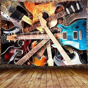 lot 8248 image: DYNH Music Tapestry, Guitar Musical Tapestry Wall Hanging for Bedroom, Instrument Rock Style Lover Tapestry Home Decor (60 W X 40 H)
