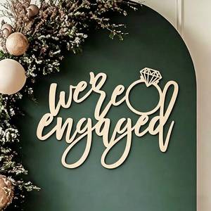 lot 8260 image: Were Engaged Sign for Backdrop,Wooden Engagement Ring Sign for Bachelorette Engagement Wedding Bridal Shower Party Supplies