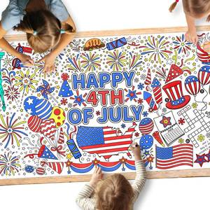 lot 8272 image: Gatherfun 4th of July Coloring Tablecloth  Patriotic Giant Poster 31.5x72  Ideal for Independence Day Decor & Activities  American Flag-Themed for Classroom Wall or School Party Table Cover