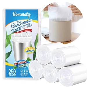 lot 8297 image: 0.5 Gallon 250 pcs Mini Clear Trash Bags, Tiny Strong Garbage Bags,Small Plastic Bags for Desktop Trash Bin, Tiny Bathroom Trash Can Bin Liners,Mini Bags for Waste Basket Liner,Fit 2 Liters-Clear