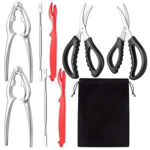 lot 8304 image: suoundey Seafood Cracker Tool Set With Lobster Sheller Stainless Steel Crab Crackers Crab Leg Fork Seafood Scissors And Storage Bag, Crab Leg Pick Utensils Set Crab Eating Tools (9Pcs)