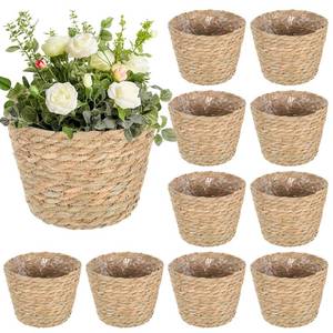 lot 9005 image: 10 PCS Seagrass Plant Baskets with Plastic Liners, Woven Planter Baskets for Indoor Outdoor Plants, Wicker Flower Pots Plant Containers and Storage Baskets for Home & Farmhouse Decor (6.7x5.5x4.3 in)