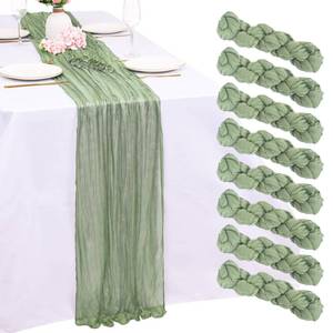 lot 9006 image: svomrol 8 Pack Sage Green Cheesecloth Table Runners 21x120 Inch Boho Gauze Table Runner 10FT Long Rustic Sheer Green Table Runner for Baby Shower,Wedding,Party,Birthday,Home Table Decor
