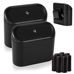 lot 9013 image: Ginsco 2 Pack Mini Car Trash Can with Lid, Small Car Garbage Can, Cute Leakproof ABS Trash Bin, Cars Accessories for Interior, Garbage Bin for Car, Home, Office with 120pcs Trash Bags Black