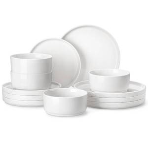 lot 9016 image: MALACASA 12 Pieces Porcelain Dinnerware Set, Modern White Dish Set for 4, Premium Serving Plates and Bowls Sets, Chip and Scratch Resistant Dishware Sets Kitchen Dishes Dining Ware Set, Series LEAH